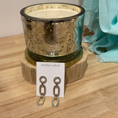 MS Gold/Turquoise Triple Link Chain Drop Earring