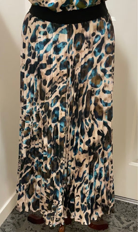 Esqualo Blue Animal Print Pleated Maxi Skirt