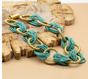 Sea Lily Gold Rings With Turquoise Hematite Bead Necklace