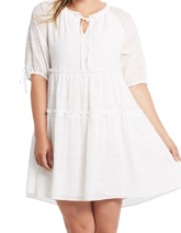Tribal Puffy Sleeve White Tiered Dress