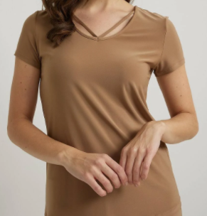 Joseph Ribkoff Taupe Top W/ Cutout Neck Line