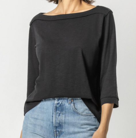 Lilla P Black 34 Sleeve  Seamed Back  Boatneck Tee