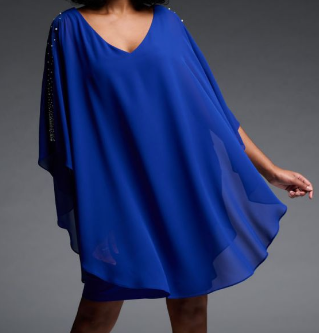 Joseph Ribkoff Royal Sapphire Chiffon Overlay Dress W/ Crystal Detail