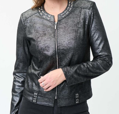 Joseph Ribkoff Faux Black/Silver Leather Jacket