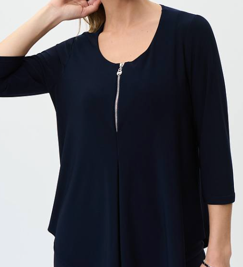 Joseph Ribkoff Navy Zip Front 3/4 Sleeve Top 231131