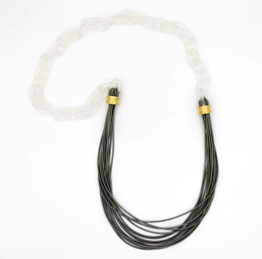 Sea Lily Fronted Chain W/ Dark Gray Matte Wire Necklace 542325